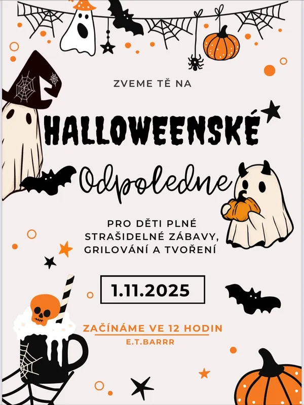 Plakát: halloweenské odpoledne pro děti, 1. 11. 2025 od 12 hodin